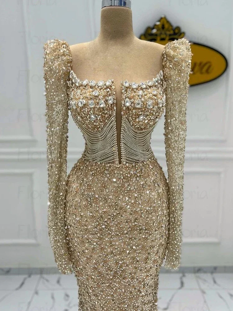 yipeisha Angepasst Arabisch Meerjungfrau Champagner Abendkleid Für Hochzeit Luxus Perlen Formale Prom Party Kleider Braut Kristalle Robe Fem 3