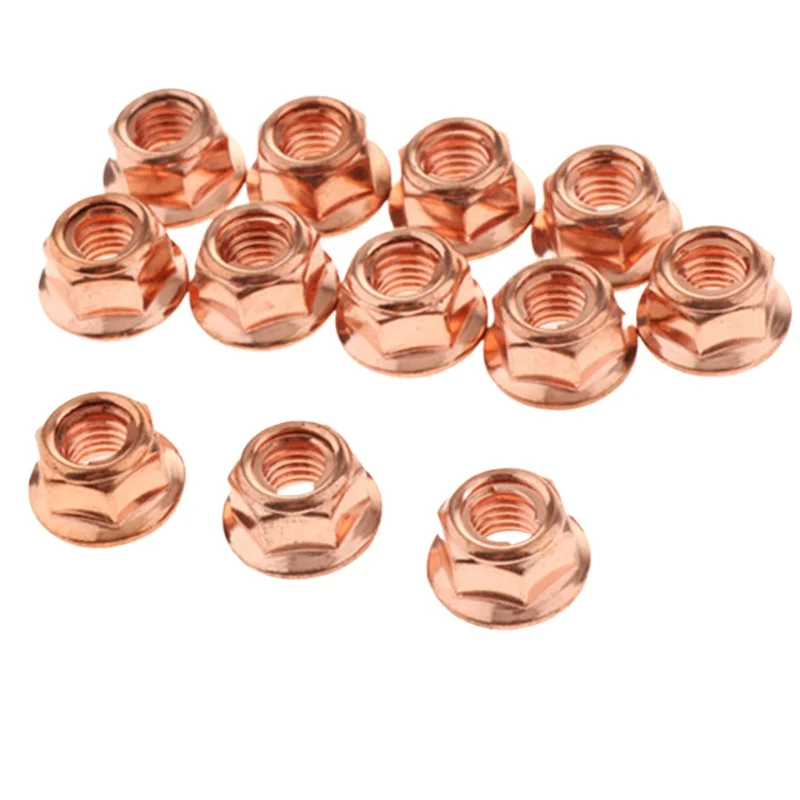 20/50Pcs M8 Hexagonal Flange Lock Nuts Set Hex Carbon Steel Copper Plated Fasteners Assortment Kit
