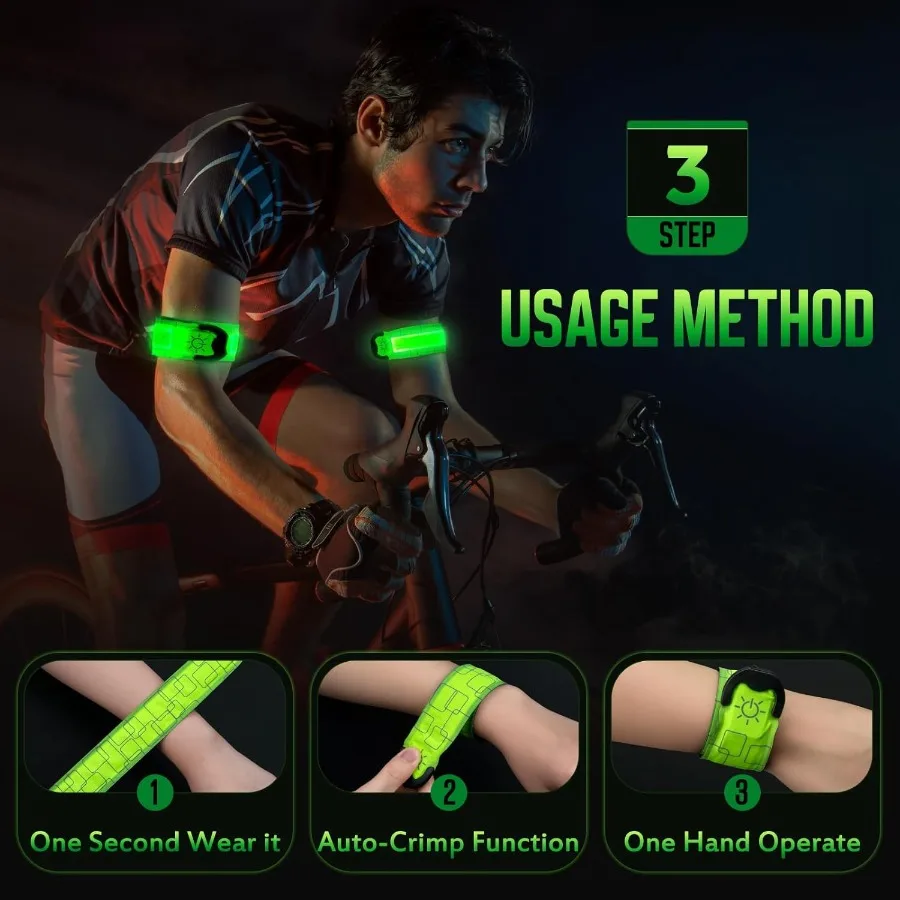 حزام ذراع LED للجري، 2 حزمة من شارات الإضاءة القابلة لإعادة الشحن، معدات الجري العاكسة عالية الوضوح للجري #4