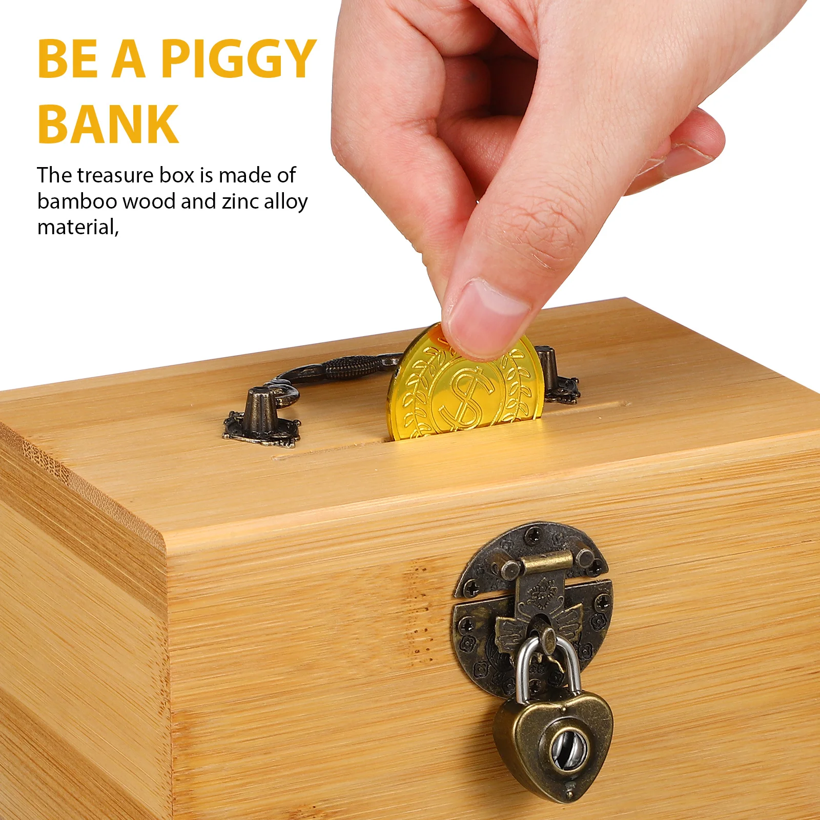 

Retro Bamboo Treasure Box Wooden Piggy Bank with Heart Lock Vintage Style Safe Coin Storage Organizer for Thanksgiving Weddings
