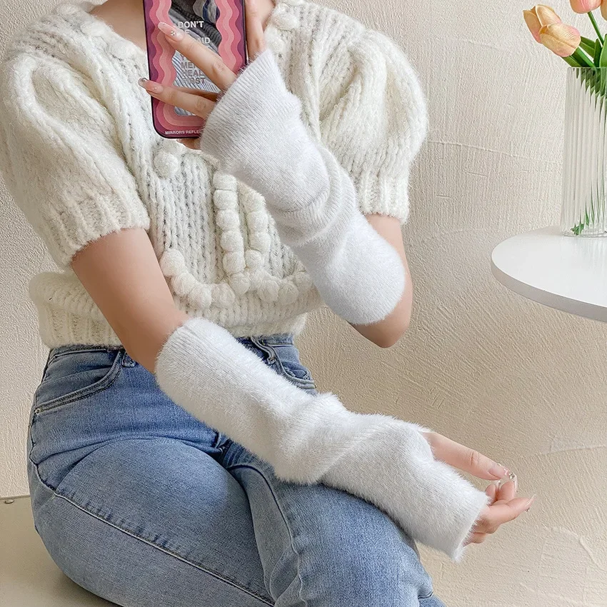 Winter Arm Warmer Long Fingerless Gloves Women‘s Mitten Knitted Arm Sleeves Wool Casual Gloves Girl’s Goth Clothes Gothic Gloves