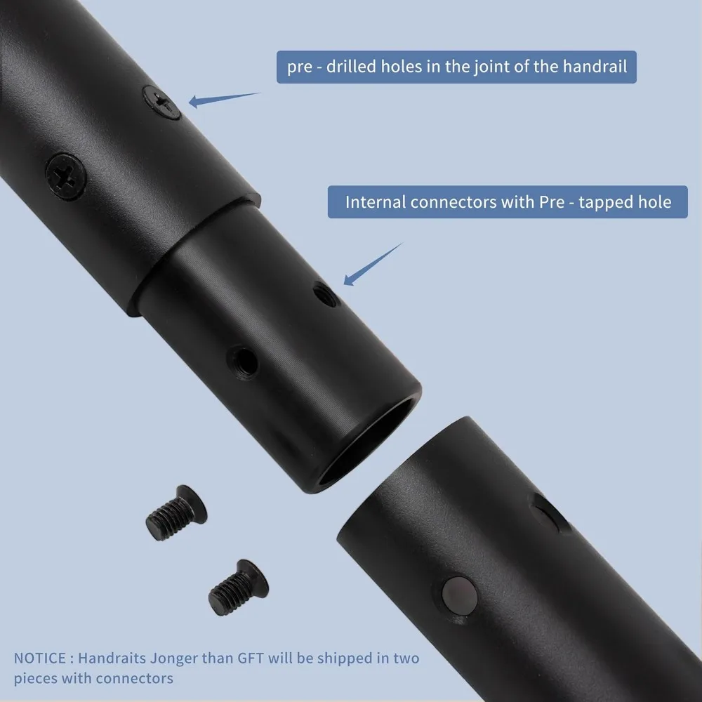 طقم درابزين درج من الألومنيوم الحديث، طول 8 أقدام، للاستخدام الداخلي الخارجي، قضيب بقطر 1.4، دعامات من الفولاذ المقاوم للصدأ قابلة للتعديل #4