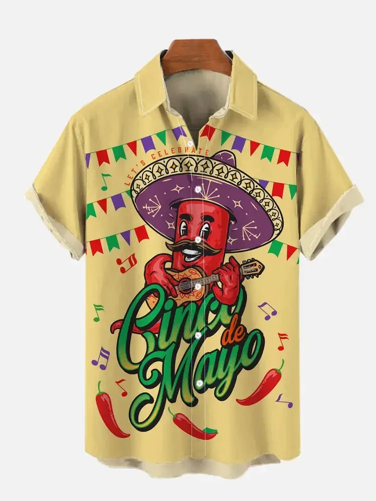 Men's Shirt Creative Mexico Party 3D Printed Top Summer New Hawaii Casual Loose Without Pockets Short Sleeved Shirts