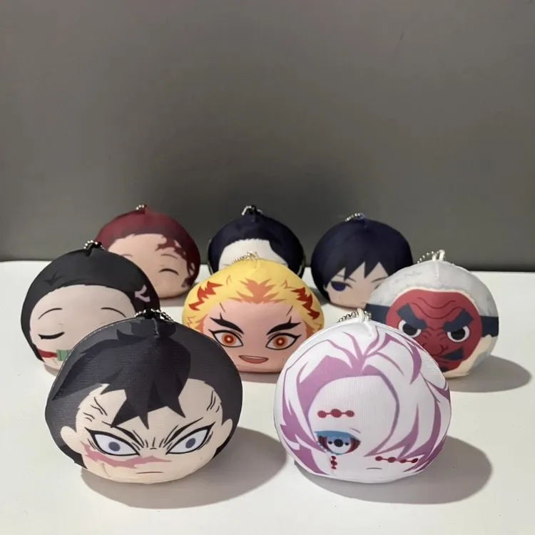 New Cute Anime Demon Nezuko Tanjiro Inosuke Zenitsu Face Plush Keychains Kids Stuffed Toys For Children 7CM