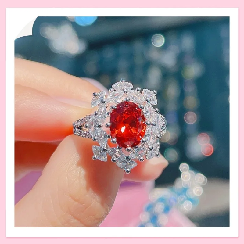 Anillo de Piedra Color Naranja Sol Eterno, Anillo de Apertura con Piedra Fanta Tono Amanecer y Tesoro de Color Papalacha