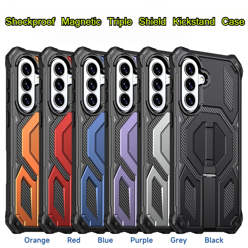 For Samsung Galaxy A57 S37 A27 A36 A56 A17 A16 A26 5G 4G Case Shockproof Magnetic Armor PC+TPU Triple Shield Kickstand Cover