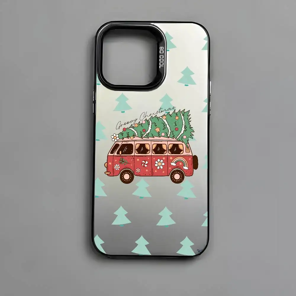 Caminhão dos desenhos animados caso de telefone natal para iphone 17 16 15 14 13 12 11 pro max ar multicolorido fosco laser metálico aurora funda