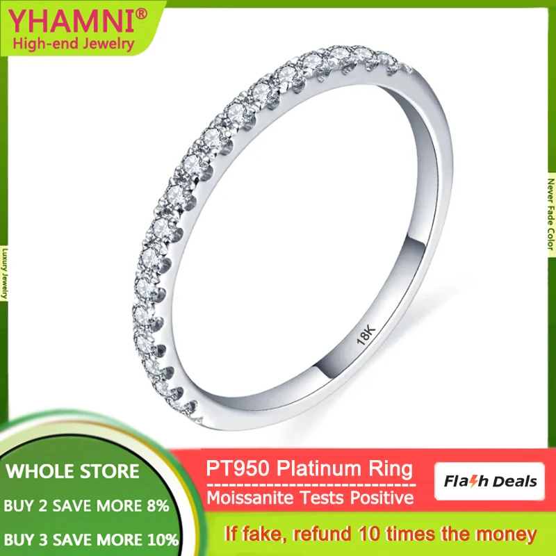 

YHAMNI Luxury 18K White Gold Rings Full Small Round Excellent Cut Moissanite Diamond Rings for Girls Cocktail Jewelry Gift