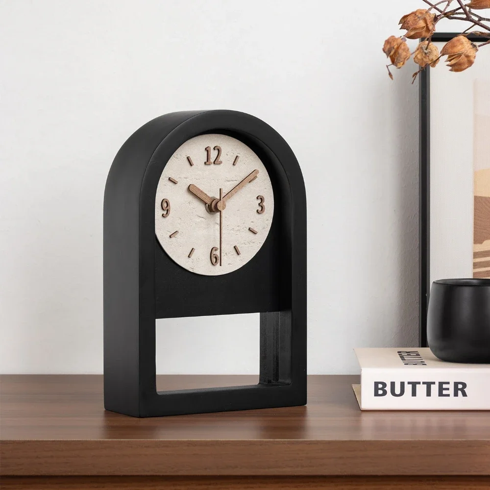 Light Luxury Wabi Sabi Style Art Desk Clock Creative Desktop Table Clock Nordic Living Room Decoration Bedroom Silent Desk Clock