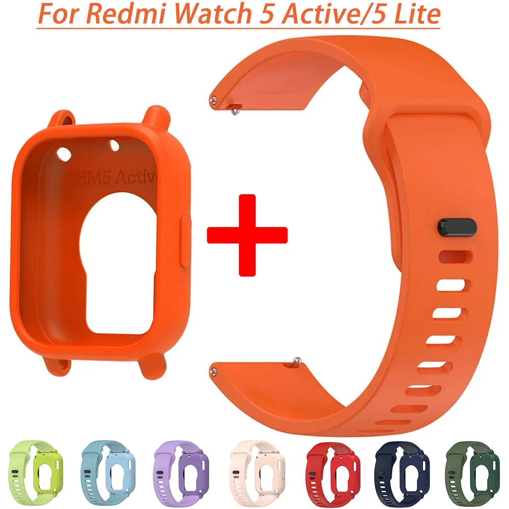 حافظة من السيليكون + حزام لساعة Redmi Watch 5 Lite / 5 Active Repacement Bracelet Belt Smart Watchband غطاء حماية