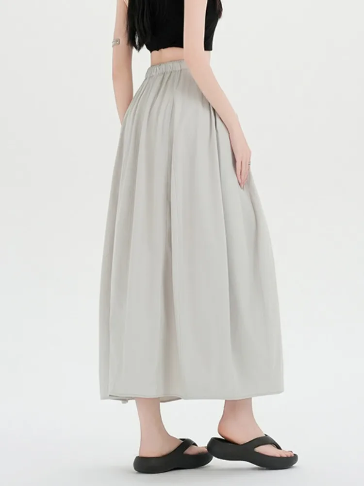 

Korean Style High Waist A-Line Skirt Women's Summer New Small Size Slimming Loose Drapey Elegant Big Pleat Umbrella Skirt