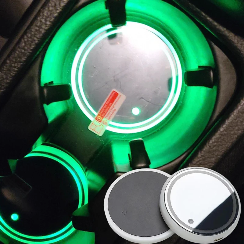 Color Changing LED Car Cup Holder Lights  Ambient Lighting & Glowing Coaster Pads Anti-slip Car Water Cup Mat Bottle Holder Pad