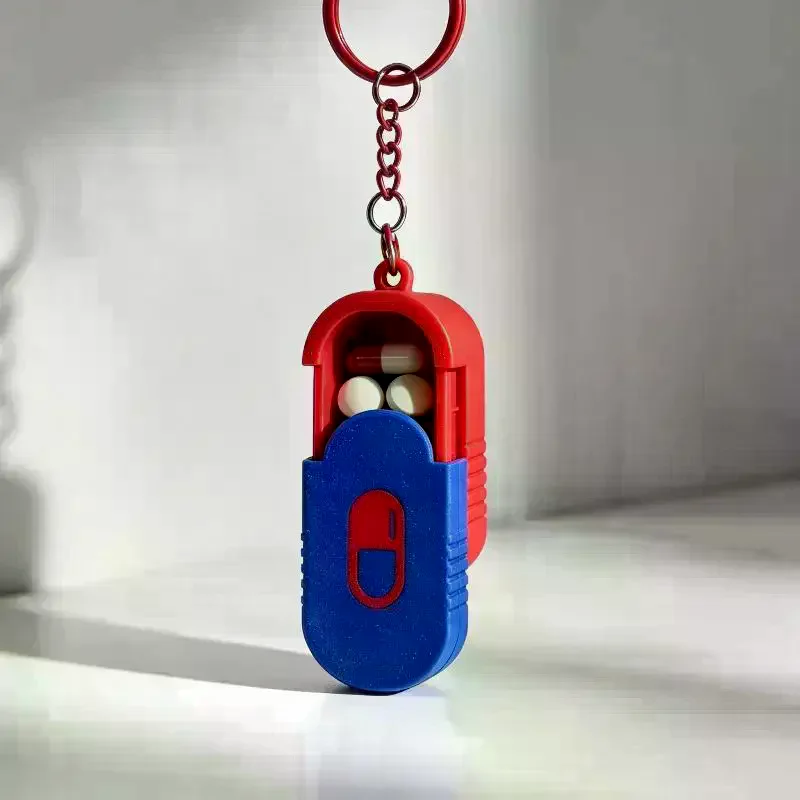 /YOV/3D Printing Mini Slide Top Pill Organizer Keychain For Office Workers Compact Travel Medicine Box