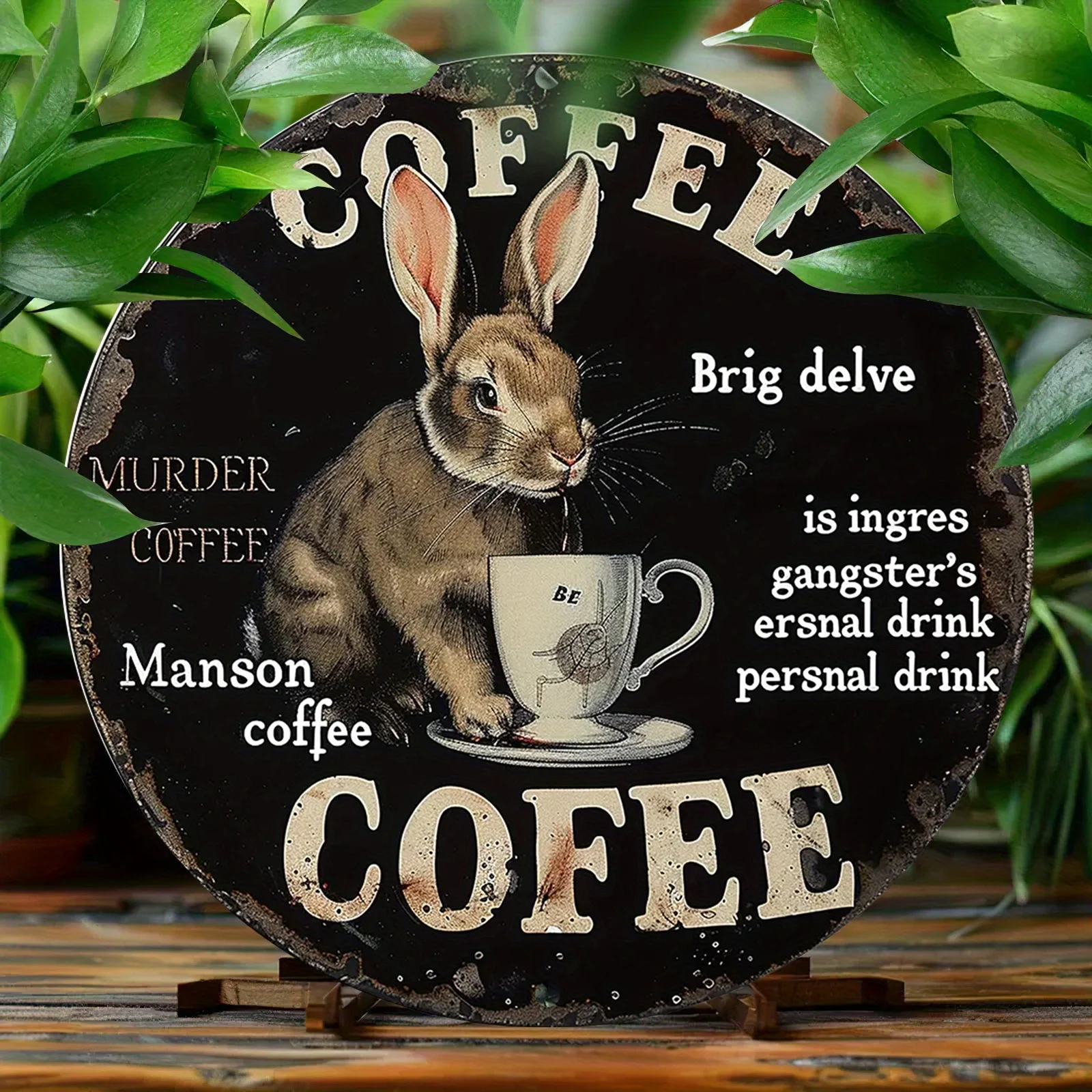 1pc Vintage Bunny Coffee Metal Sign - 20.32x20.32 cm Aluminum Wall Art with 2D Print, Scratch & UV Resistant for Home, Kitchen,