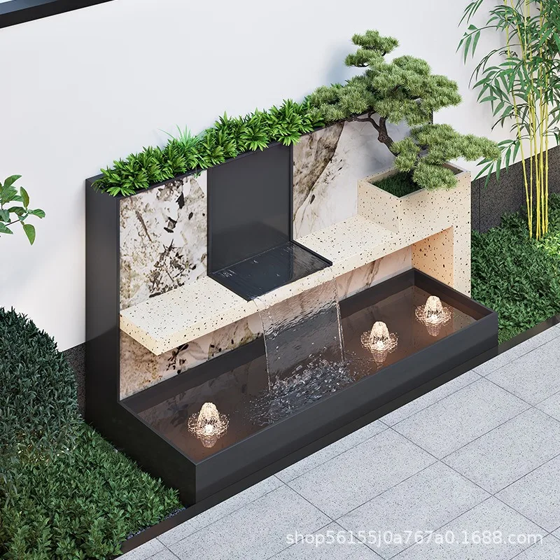 landscape wall, outdoor garden, courtyard, shadow wall, stainless steel screen partition, water curtain wall
