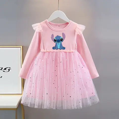 Girls Dress Kids Clothes Autumn Long sleeves Disney Children Clothing Stitch Princess Dresses Baby Girl Cute Birthday Party 2-8Y