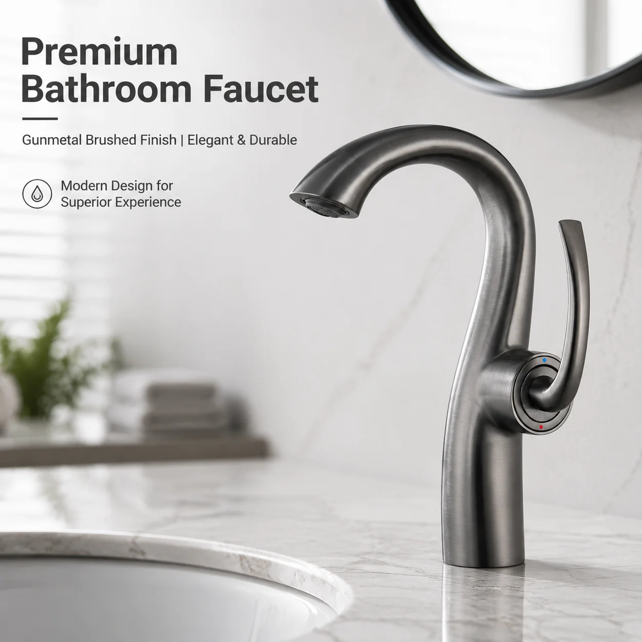 

Gun gray brass basin faucet, high curved single handle, hot and cold water outlet, bathroom faucet, household washbasin, basin f