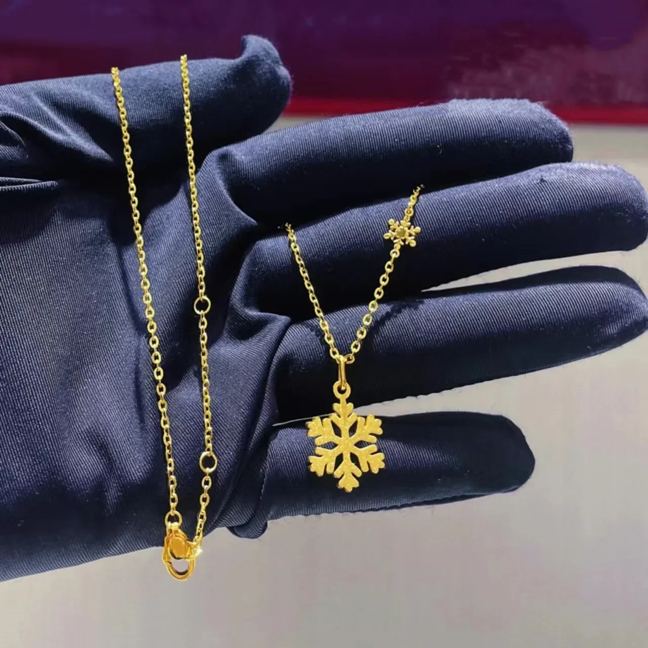 Goldpure Luxury 24K 9999 Pure Gold real gold Women's Snowflake Necklace Elegant Clavicle Chain