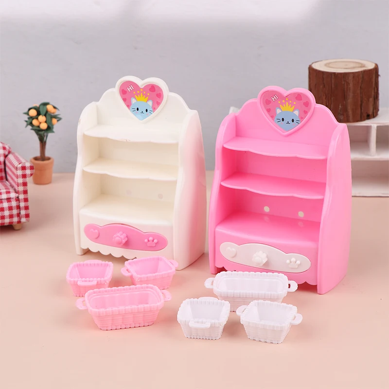 1:6 Dollhouse Miniature Kitchen Storage Cabinet W/Basket Cupboard Model Home Decor Toy Doll House Accessories