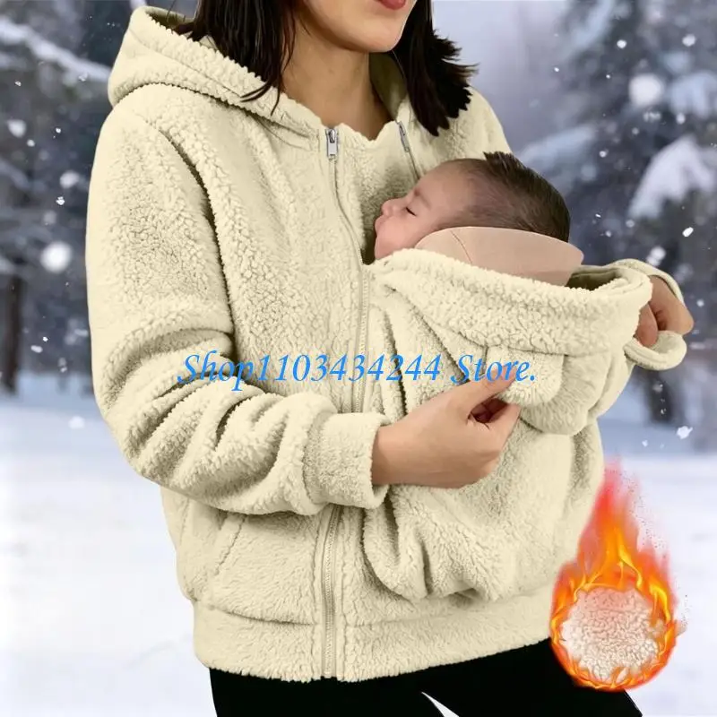  Women's Maternity Fleece Sweatshirt with Baby-Holding Front, Layering Cut, Side Storage Pockets and Cold-Weather Warmth