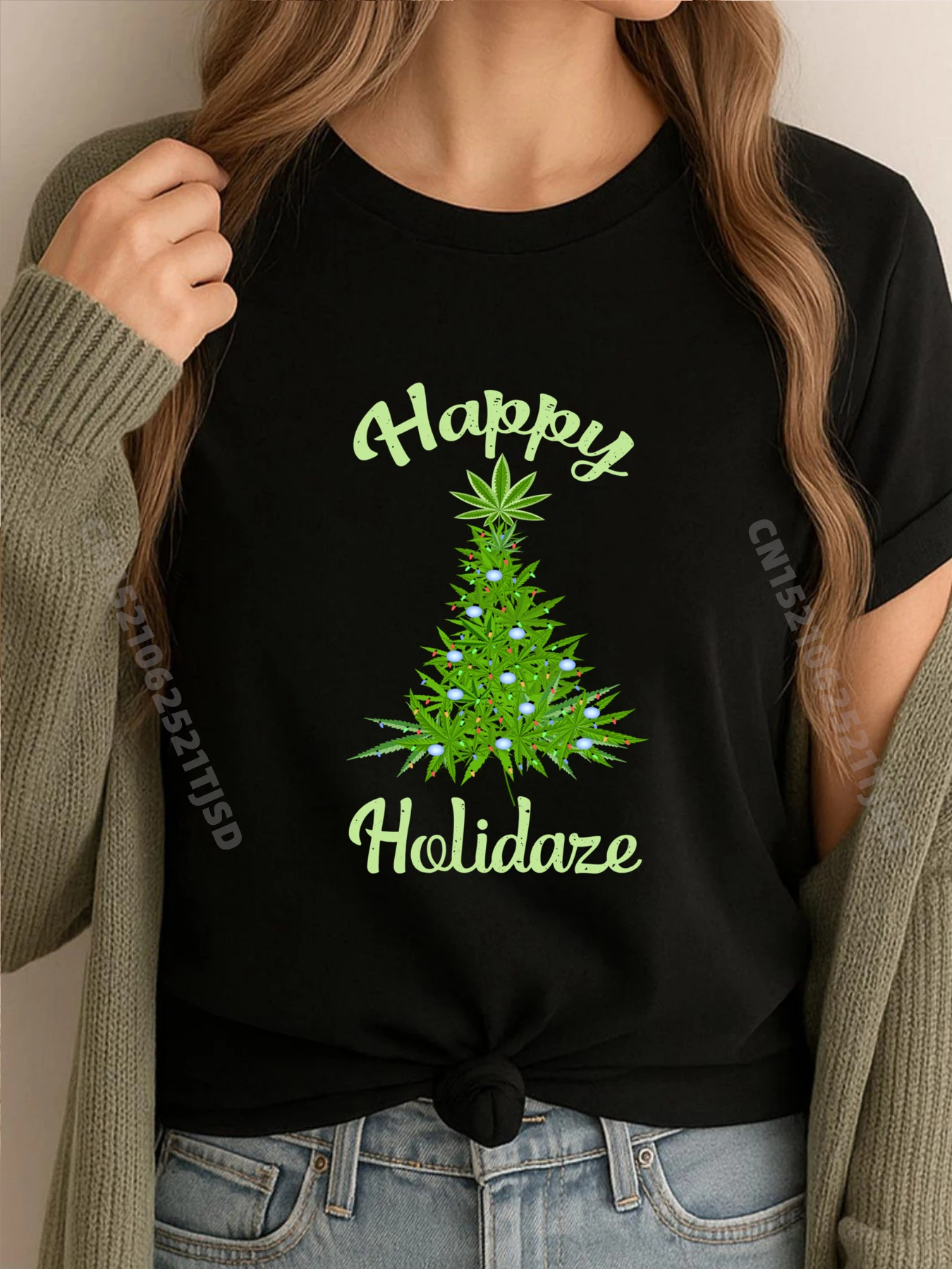 

Happy Holidaze Weed Marijuana Leaf Cannabis Christmas Tree Grpahic Футболка Натуральные мужские футболки WashedTshirt Woman Street