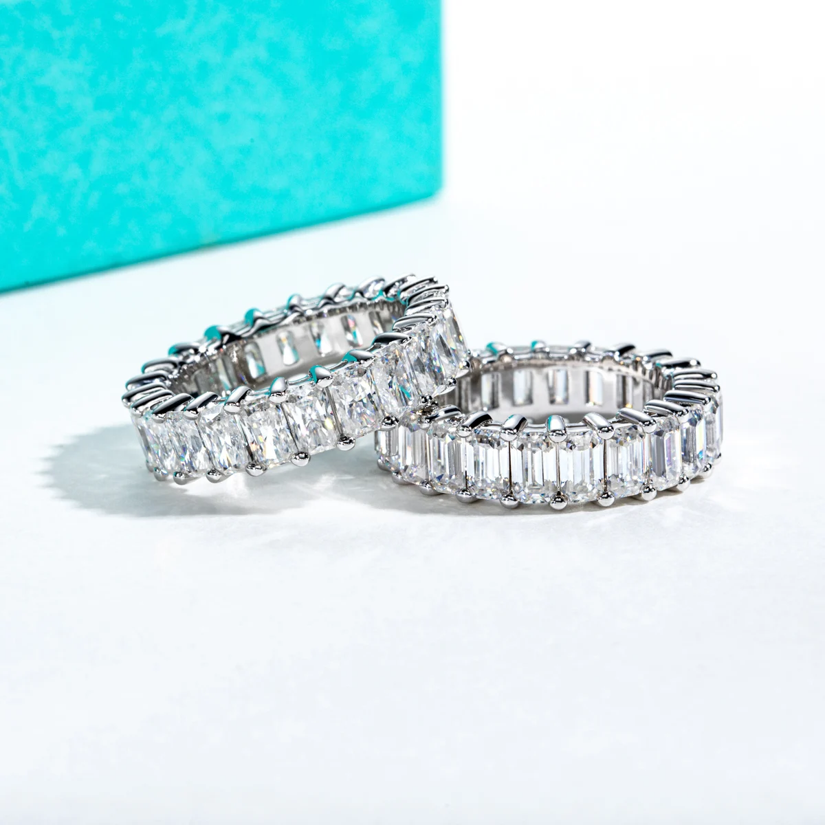 3*5mm 8.1CTTW Emerald Cut D Color VVS1 Moissanite Eternity Ring GRA Certified Pass Diamond Tester S925 Sterling Silver Anti Allergy Luxury Stackable Fine Jewelry Women Engagement Wedding Anniversary Daily Gift Wholesale view 3