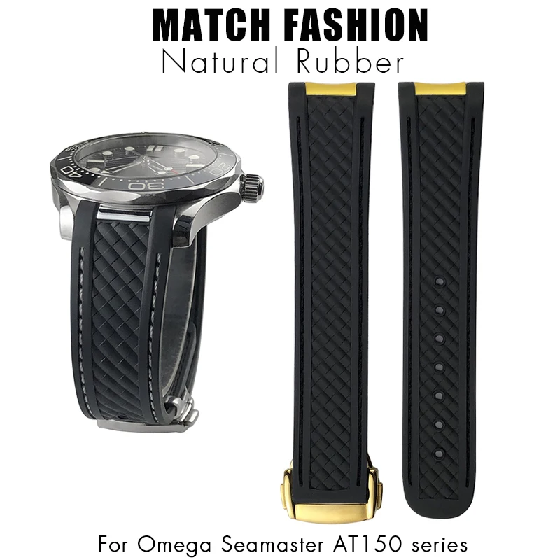 

Rose Gold Curved End Rubber Watchband 21mm 19mm 20mm for Omega Seamaster 300 AT150 Aqua Terra 220 231 Folding Bukcle Watch Strap