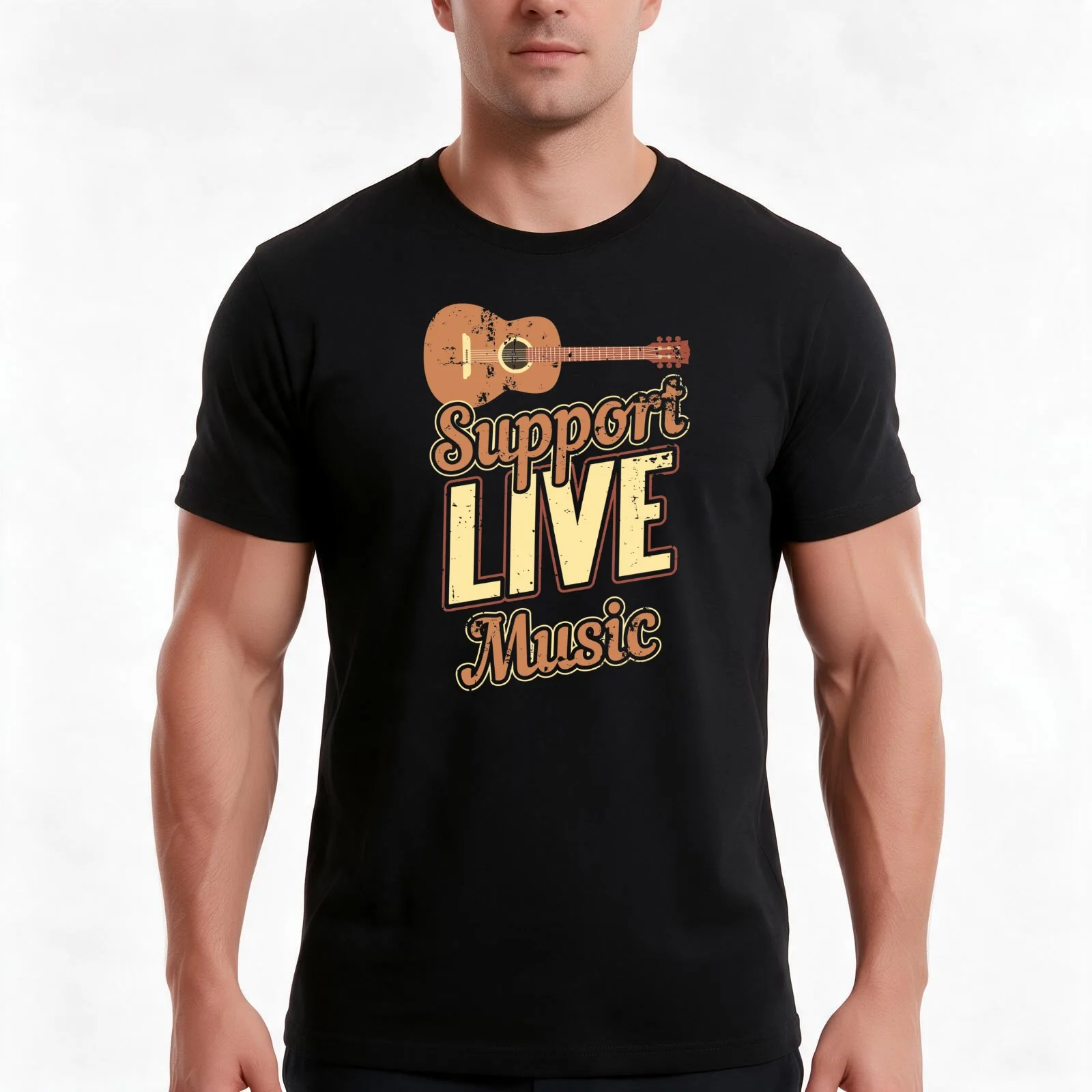 Support Live Music Musician Band Indie Retro T-Shirt, Summer Casual Cotton Tee, Oversized Streetwear Tops, Vintage Graphic Print