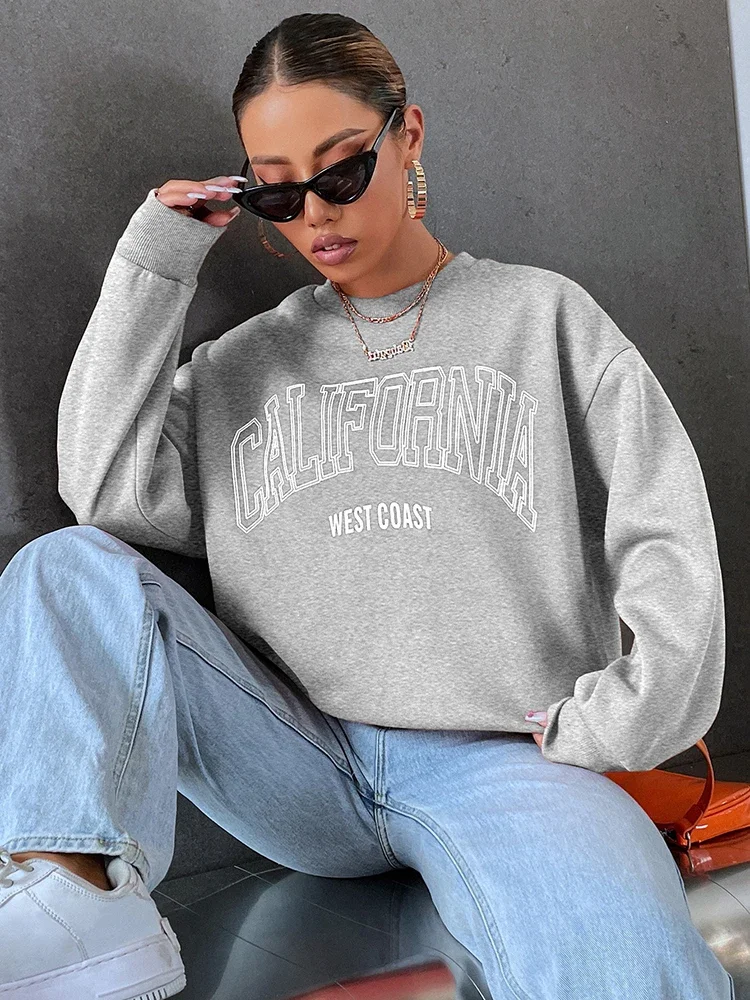 Woman Sweatshirts California West Coast Print Female Hoodie Korean Trend Long Sleeves O-neck Pullovers Sporty and Rich Clothing