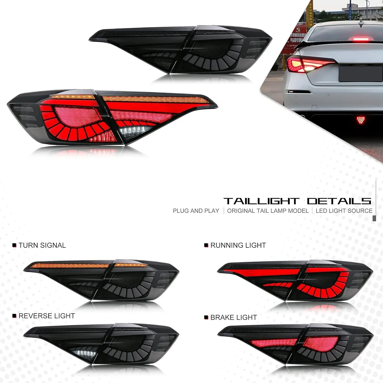 LED Tail Lights for Honda Civic 2022 2023 11Th GEN Sedan Start-up Animation Sequential Indicator Rear Lamps Assembly Accessary