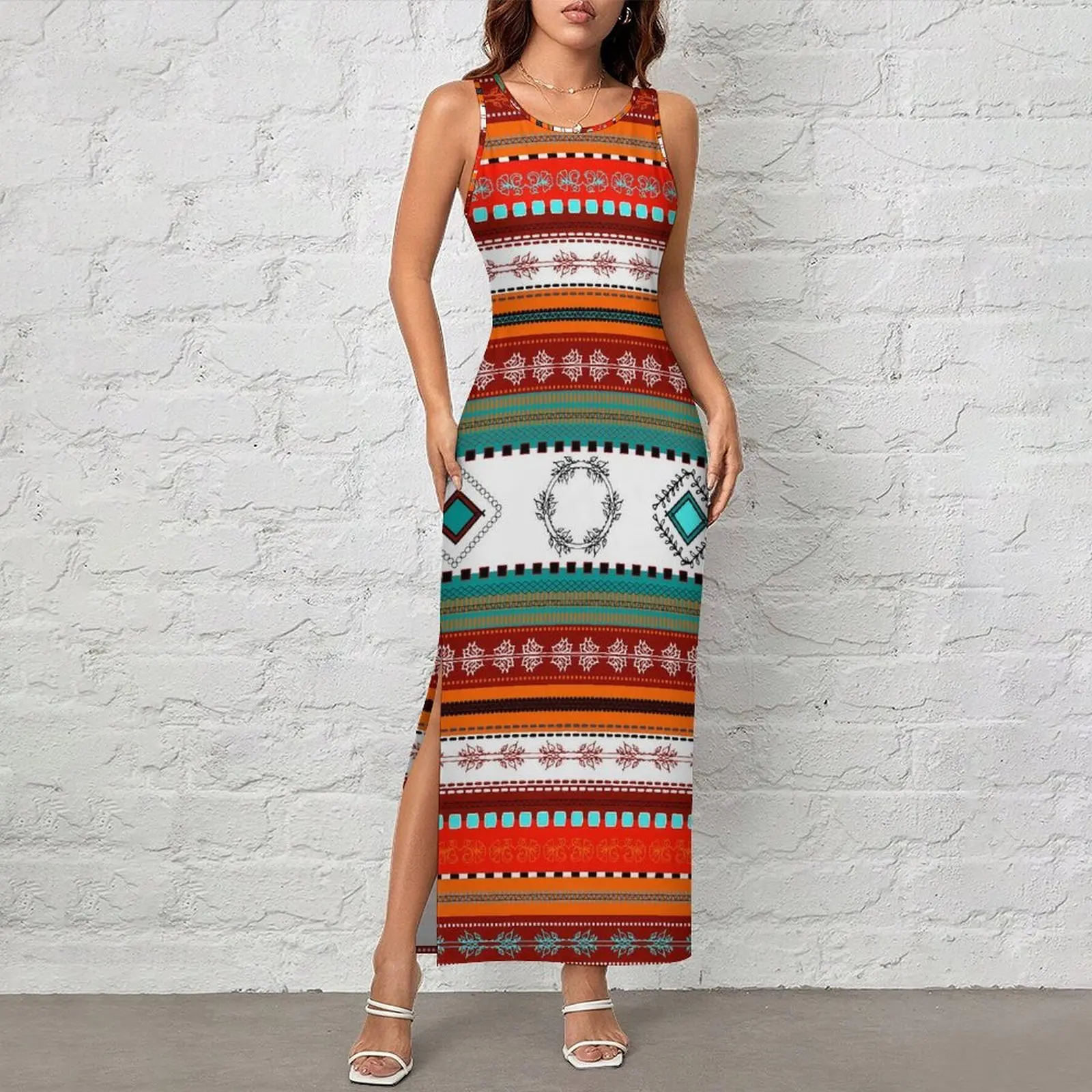Ethnic Boho Fashion - Gaun Maxi Tanpa Lengan Motif Tribal