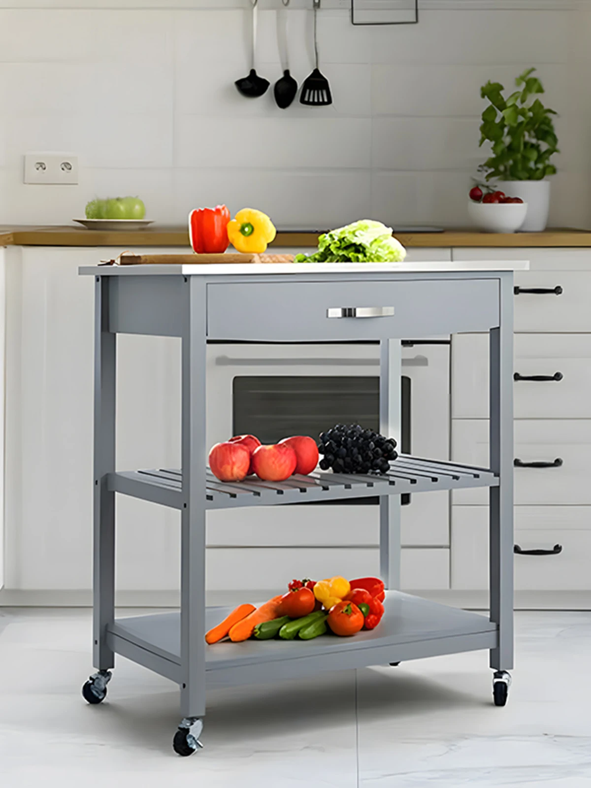 Kitchen Multifunctional Mobile Multi-layer Storage Rack Hotel Serving Food Delivery Cart with Drawer Storage Cabinet