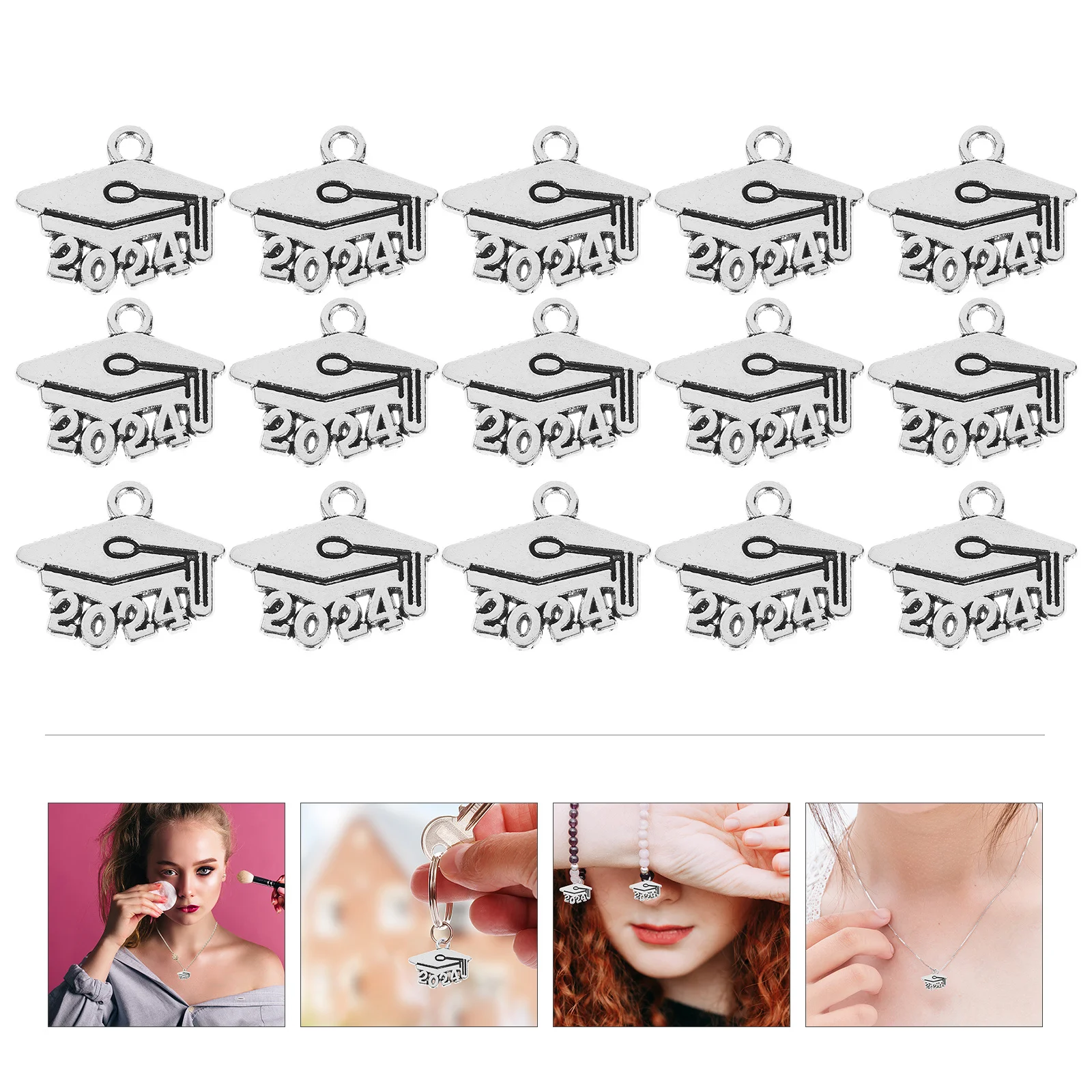 

100Pcs Graduation Hat Charms 2024 Metal Number Charms for DIY Jewelry Making Graduation Earrings Bracelet Pendants Keychain