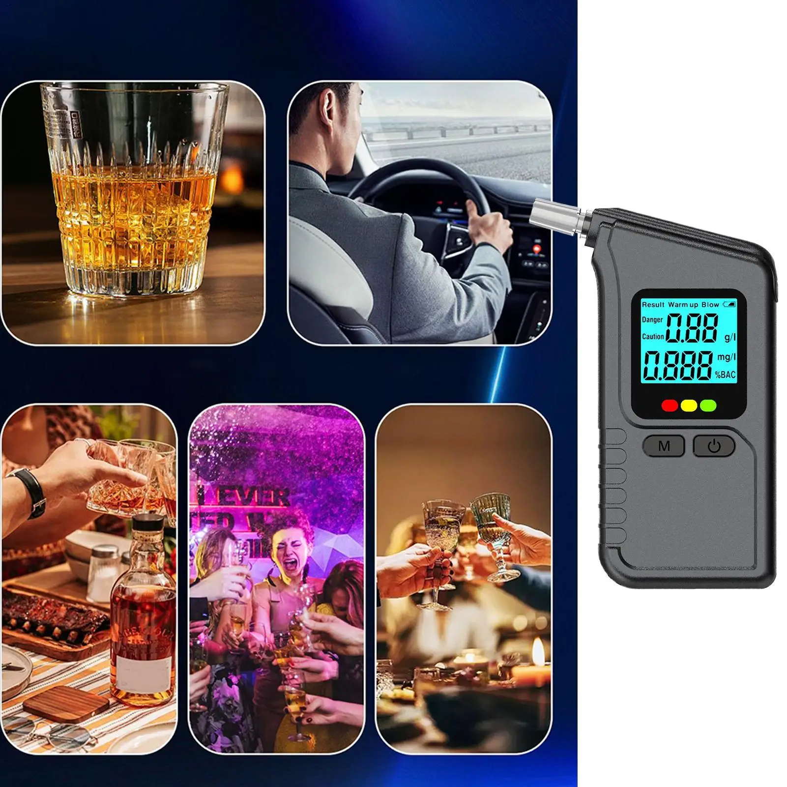 

Алкотестер алкоголя Тестер алкоголя Алкотестер Портативный детектор Анализатор со светодиодным дисплеем и 5 мундштуками для профессионалов