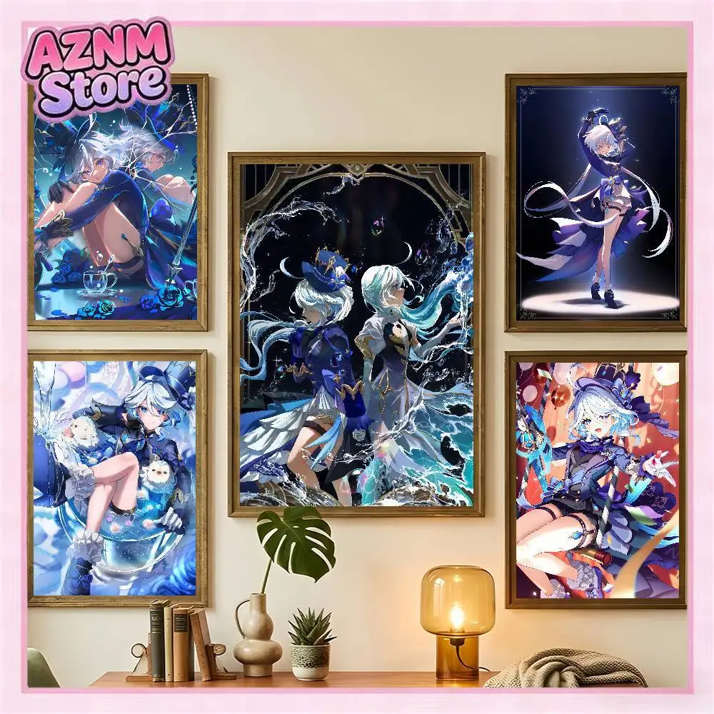 Genshin Impact Furina Fontaine Poster For Bedroom Gamer Room Decor Restaurant Wall Trendy Aesthetic Gift