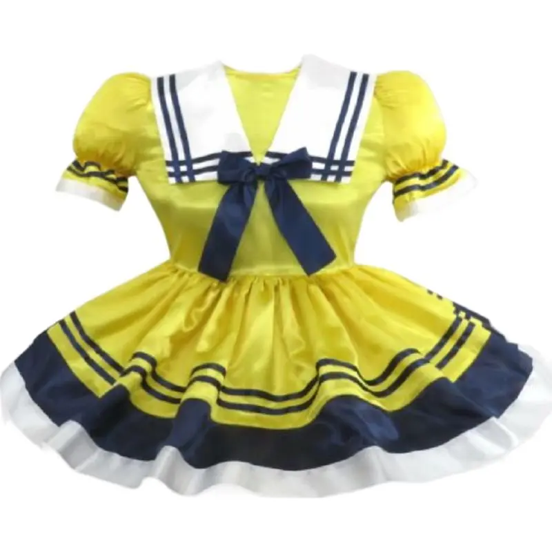 

New Adult Sissy Dress Maid Yellow Satin Sailor Little Girl Giant Baby Doll Costume Customization