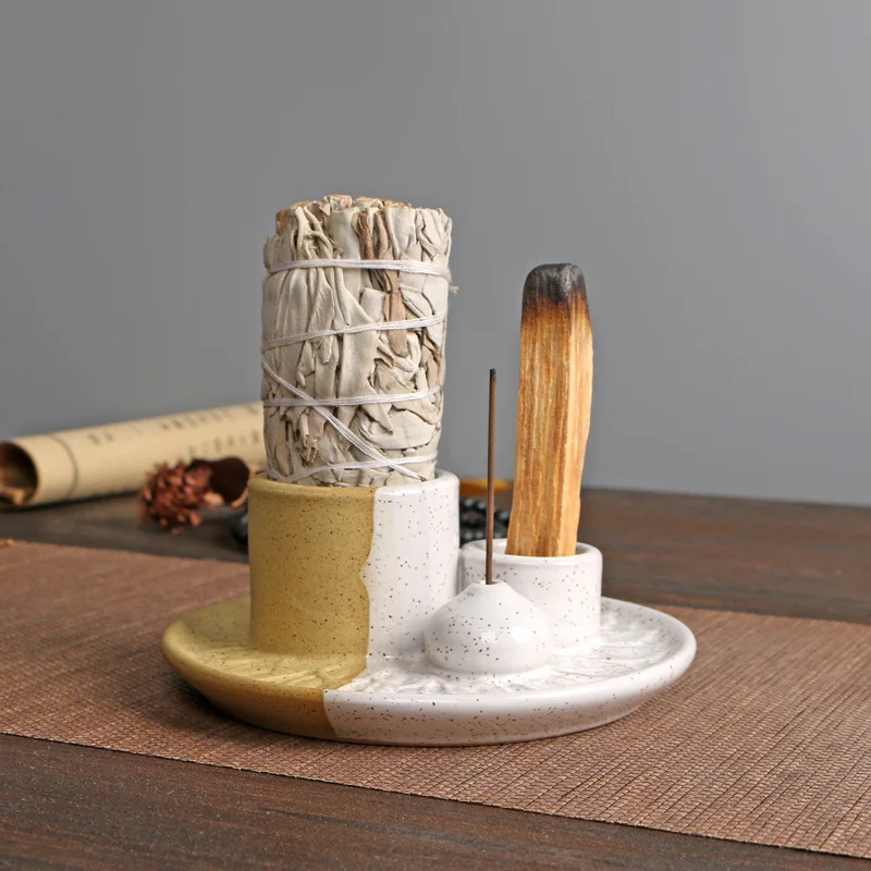Quemador de Incienso de Cerámica para Decoración del Hogar, Quemador de Palo Santo de Perú, Bandeja para Ahumar Salvia, Productos de Fragancia para el Hogar, Quemadores de Incienso