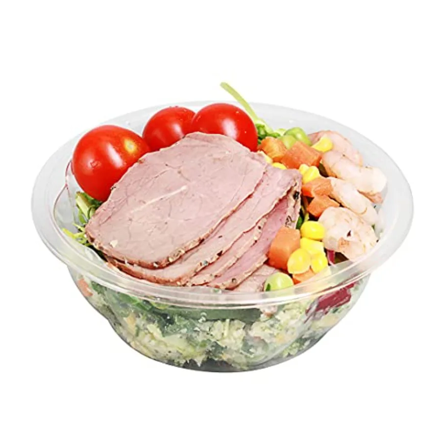 

Thermo Tek Disposable Salad Bowls 50 Round Deli Bowls - Avoids Cracks And Leaks Lids Sold Separately Clear Plastic Salad Contai