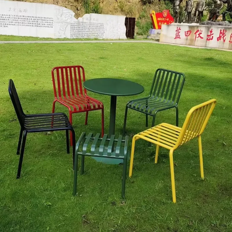 Simple Outdoor Leisure Backrest Chair Metal Stool for Courtyard Milk Tea Shop BBQ Bar Pub Garden Patio Furniture Set