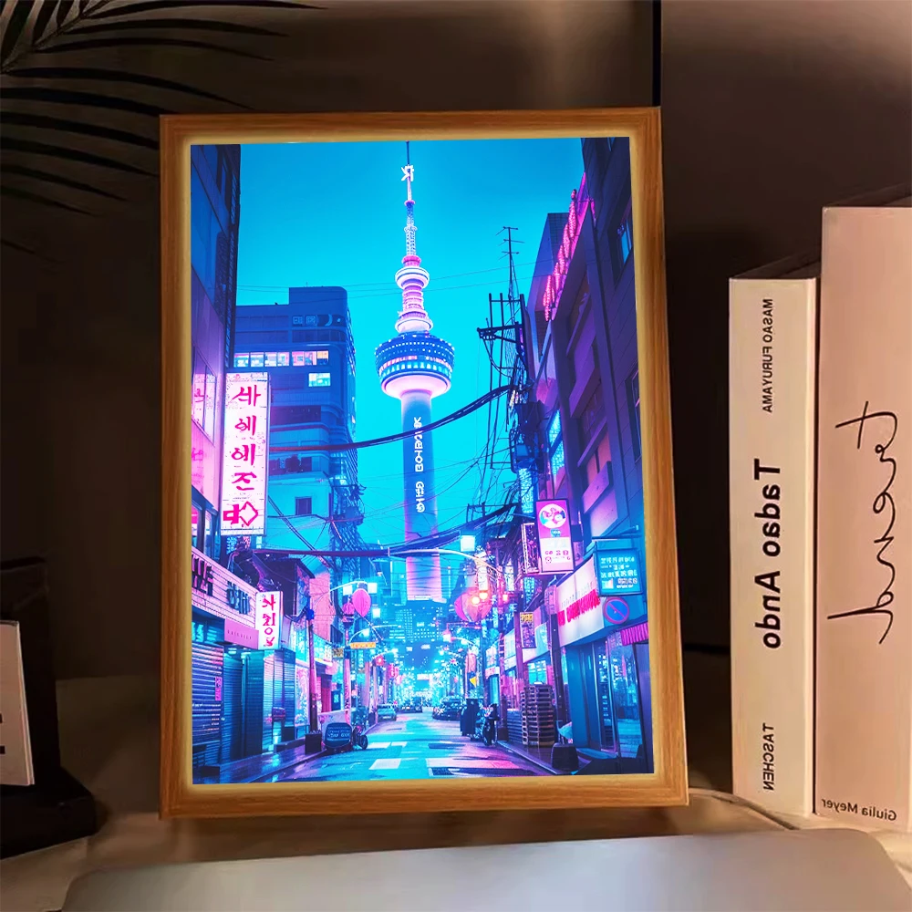 Mood Lamp Seoul Light Painting Photo Frame Led Night Light Beautiful City Lamps Bedside Table Home Room Decoration Friend Gifts