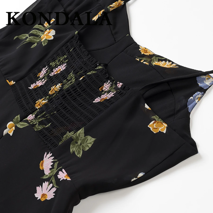 KONDALA Chic Print Floral Women Dress Cami Asymmetrical Sexy Beach Split Midi Dress Slim Fashion 2025 Summer Female Sexy Vestido