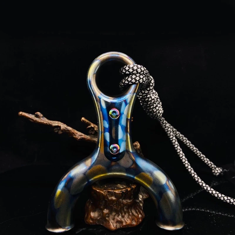 Outdoor Portable EDC Titanium Alloy Tc21 Flat Rubber Band Slingshot Tool