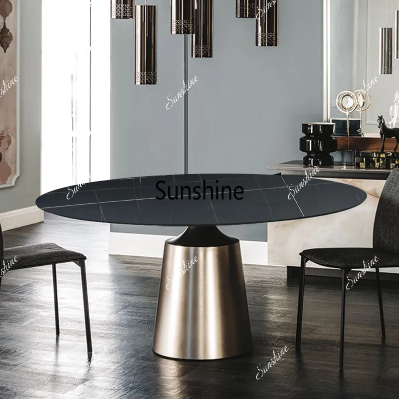 

Slate simple modern round dining table and chair combination small apartment light luxury
