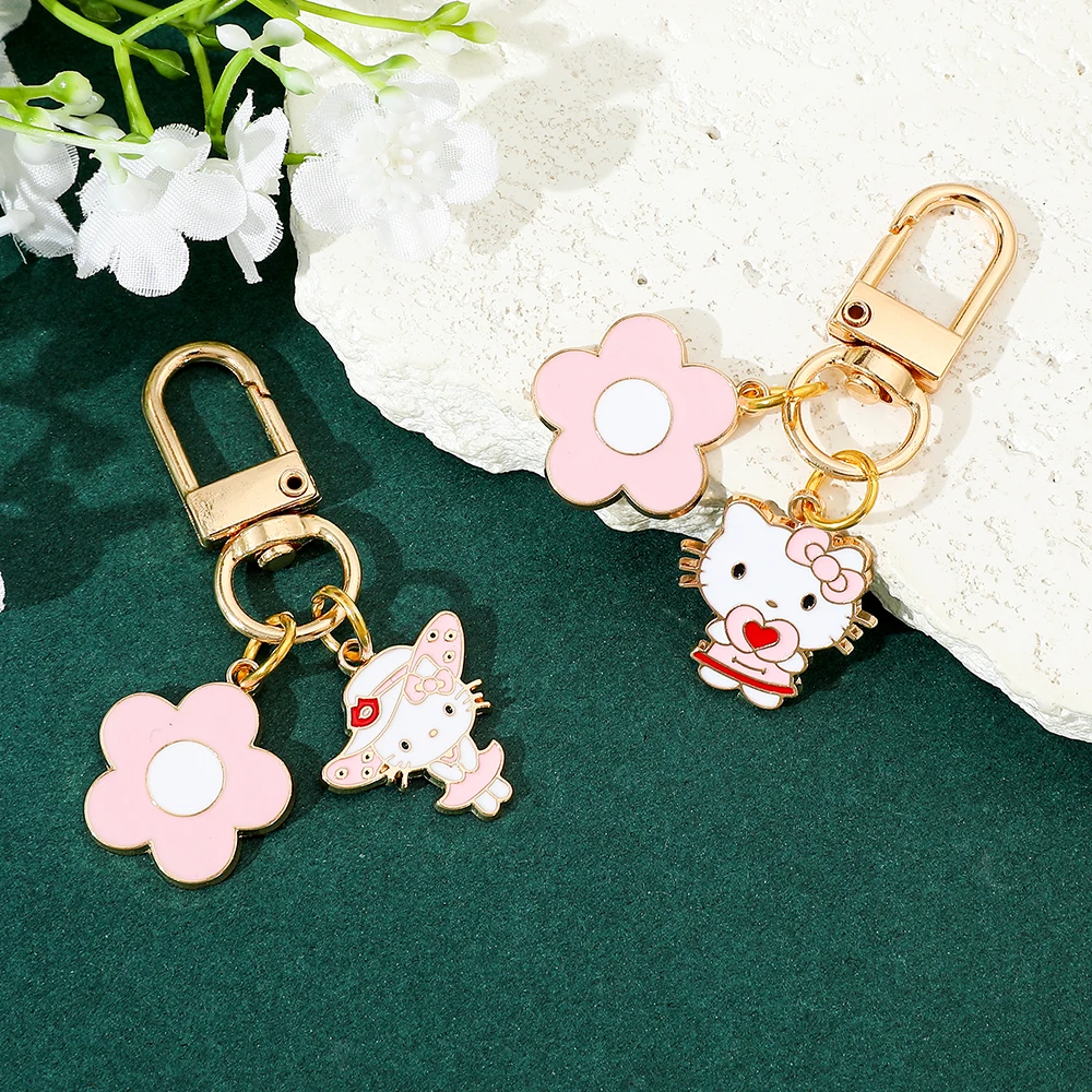 Sanrio Sweet Cute Hello Kitty Keyring Cartoon Pink Hello Kitty KeyChain For Friends Birthday Party Jewelry Gifts