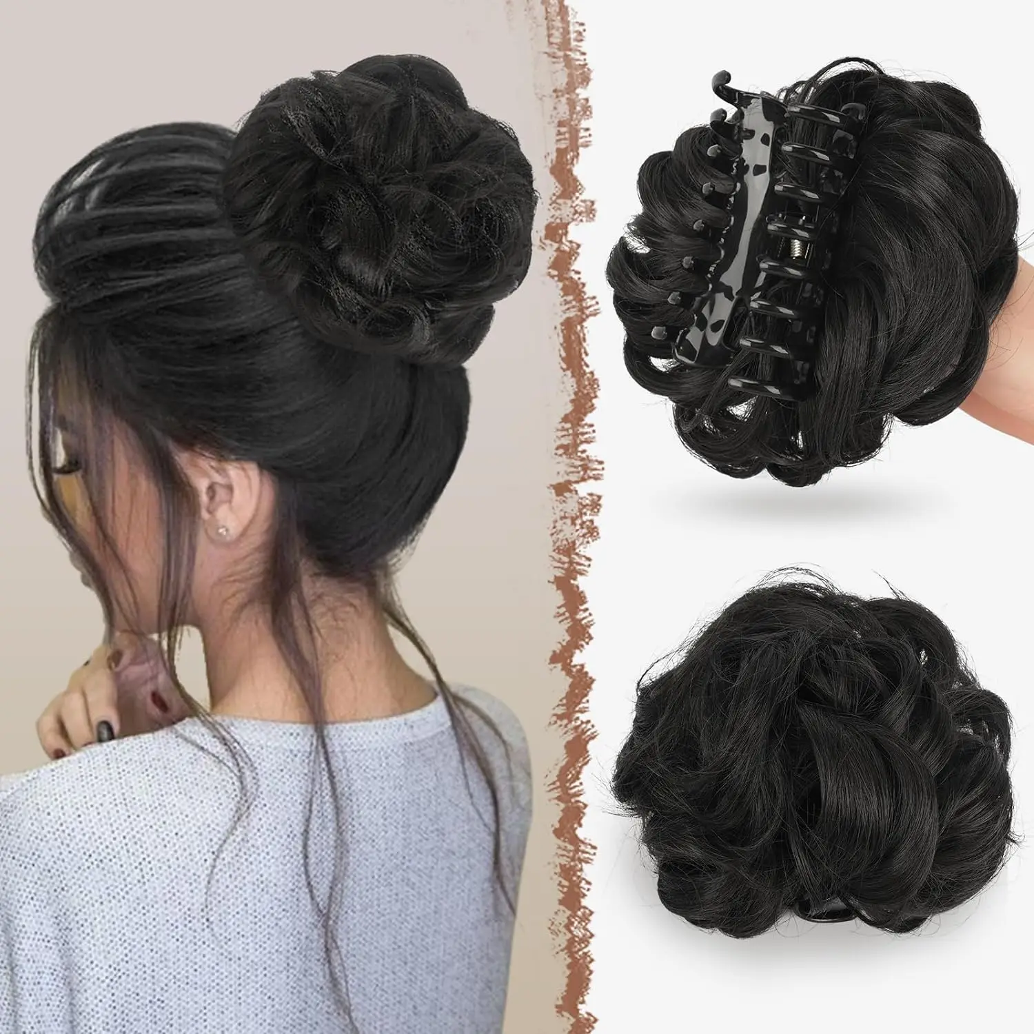 

Messy Bun Hair Piece Tousled Updo Hairpiece for Women Wavy Curly Scrunchies Clip in Claw Hair Bun Synthetic Chignon Claw Clip W