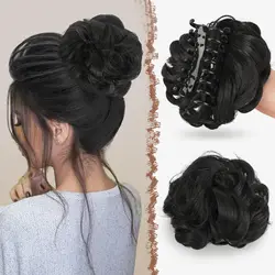 Postiche chignon désordonné pour femme, postiche chignon ébouriffée, chouchous bouclés ondulés, pince à cheveux griffe, chignon synthétique W