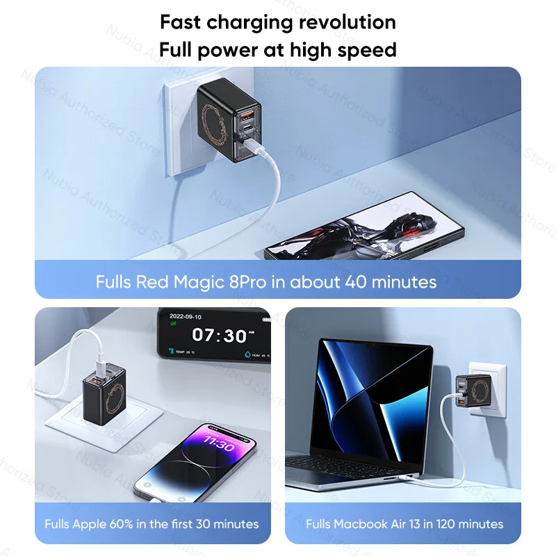 NUBIA Red Magic DAO 80W GaN Charger Fast Charger 2C 1A USB Wall Charger for Red Magic 8 Pro Iphone Nubia Z50 ZTE Axon40 Ultra