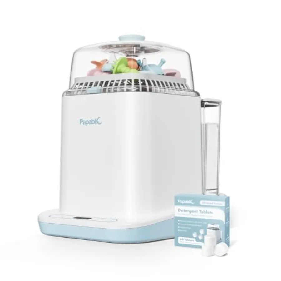 

Bottle Washer Sterilizer Dryer for Baby Bottles and Pump Parts Stainless Steel White 4-in-1 Sanitizing with Detergent Tablets