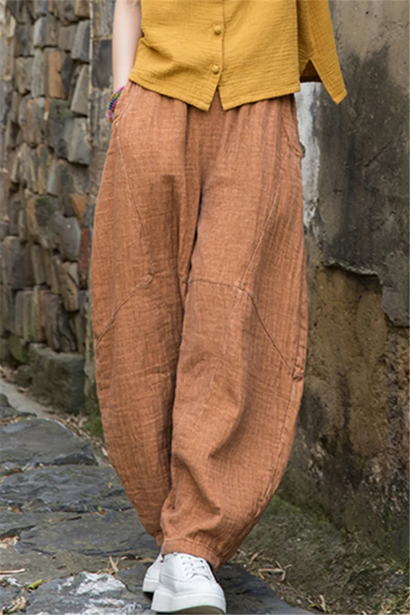 Vintage  Yoga Clothes Cotton  Linen Women High Waist Pants Baggy Loose  Large Oversized Size Women's Cargo Trousers Wide Leg