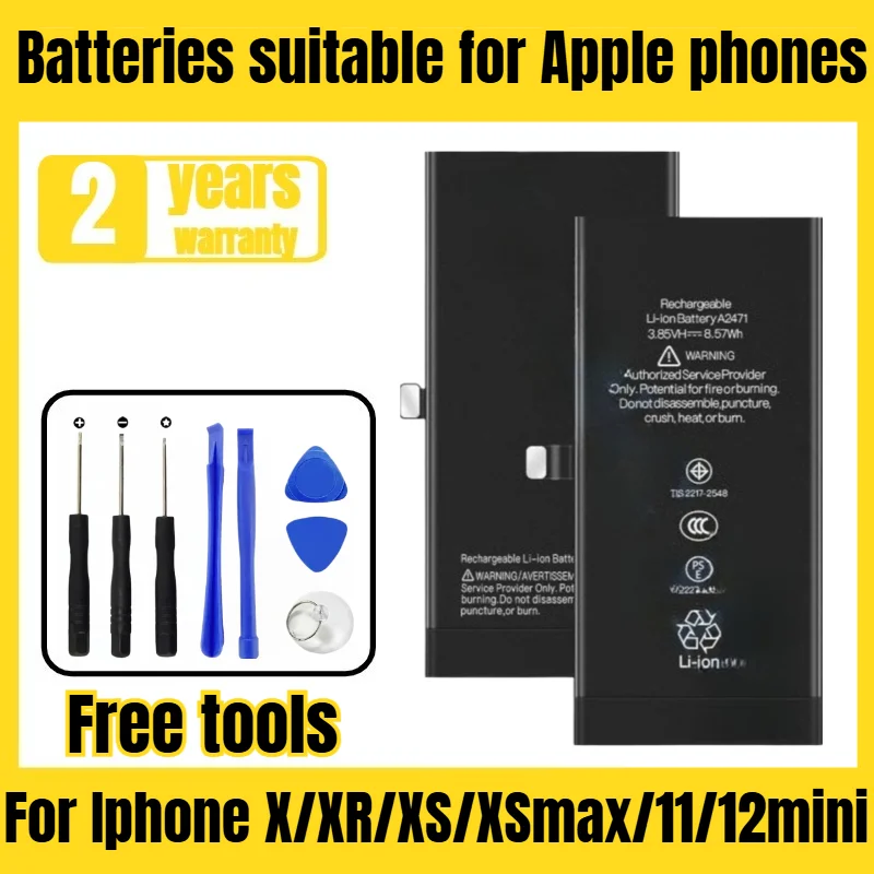 

Applicable to Apple Iphone X/XR/XS/XSmax/11/12mini/13/14/15/16/11 Pro/12 Pro/13mini/14Plus/15pro battery,free tools